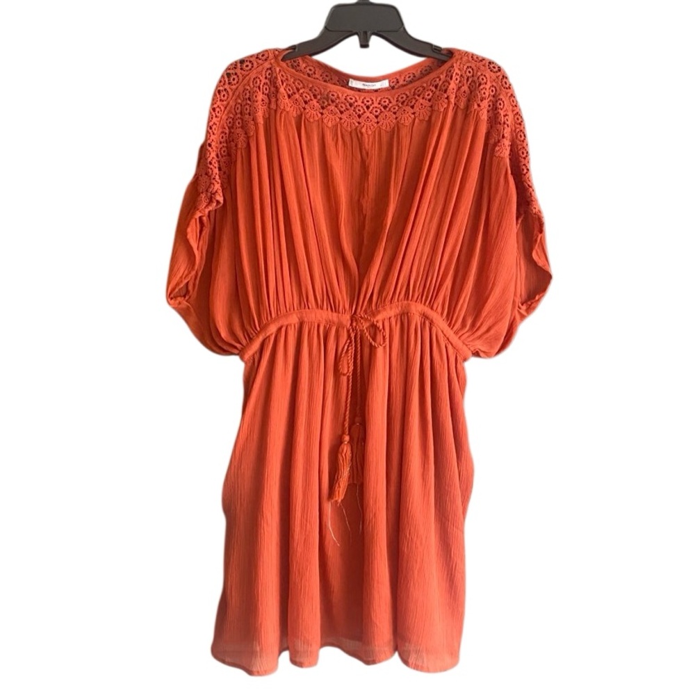 Mango Rust Colored Drawstring Waist Short Sleeve Dress. Size 6.